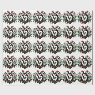 Festive Reindeer Siberian Husky Dog Christmas Wrapping Paper