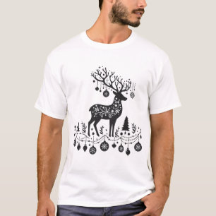 Festive Reindeer Silhouette with Ornaments  T-Shirt