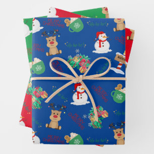 Festive Reindeer, Snowman & Presents Wrapping Paper Sheet