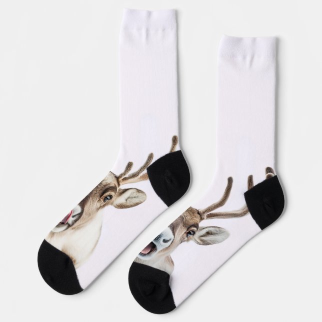 Festive Reindeer Socks with Silly Faces  (Left)