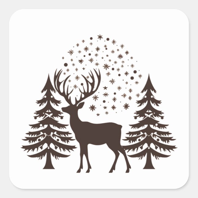 Festive Reindeer Square Sticker (Front)