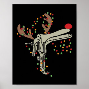 Festive Reindeer Uterus Nurse Speculum Xmas Light Poster