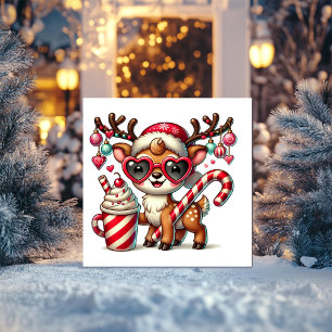 Festive Reindeer with Candy Cane Holiday Card