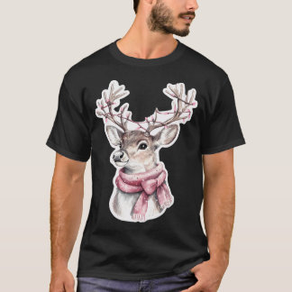 Festive Reindeer With Pink Scarf And Lights T-Shirt