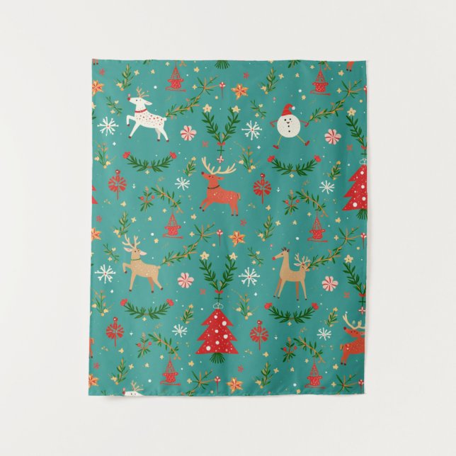 Festive Reindeer Wonderland Tapestry (Front)