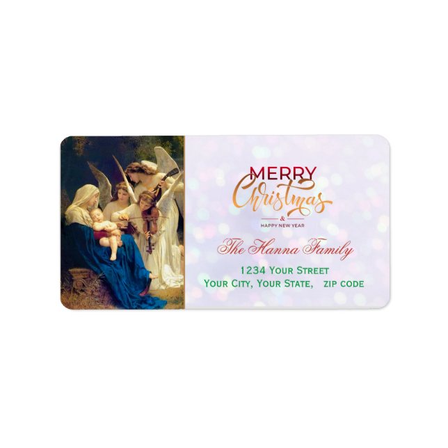 Festive Religious Angels Nativity Merry Christmas Label (Front)