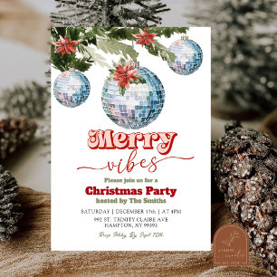 Festive Retro Christmas Discoball Party Invitation
