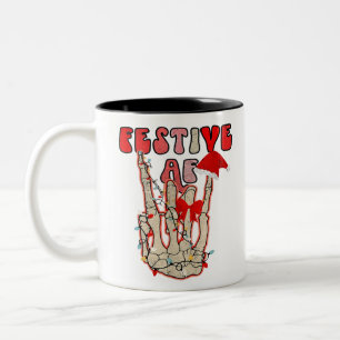 Festive Retro Christmas Happy Holidays Skeleton Ha Two-Tone Coffee Mug