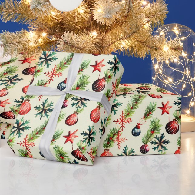 Festive retro Christmas Holiday bulbs  Wrapping Paper (Holidays)