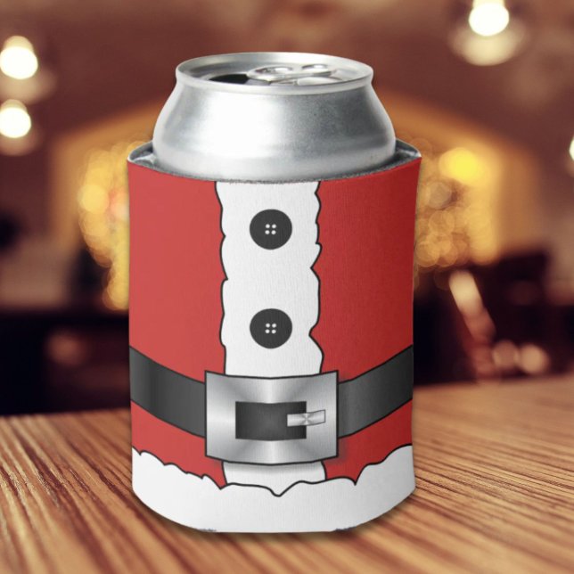 Festive Retro christmas red suit  Santa Claus Can Cooler (Festive Retro christmas red suit Santa Claus Can Cooler)