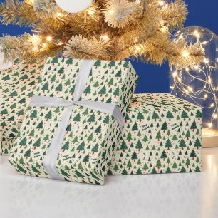 Festive Retro-Inspired Christmas Trees Wrapping Paper