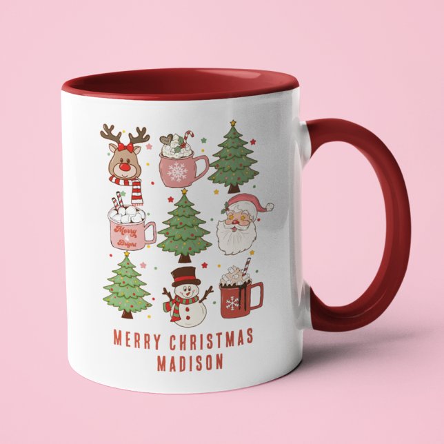 Festive Retro Merry Christmas Personalised Name Mug (Creator Uploaded)