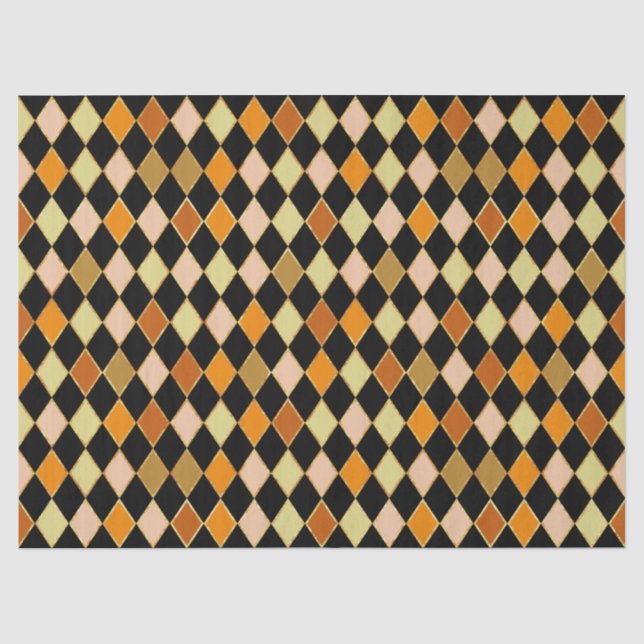 Festive Retro Orange Black Diamond Pattern Tissue Paper (Front)