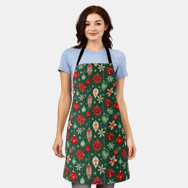 Festive Retro Ornaments Seamless Pattern Apron (Worn)