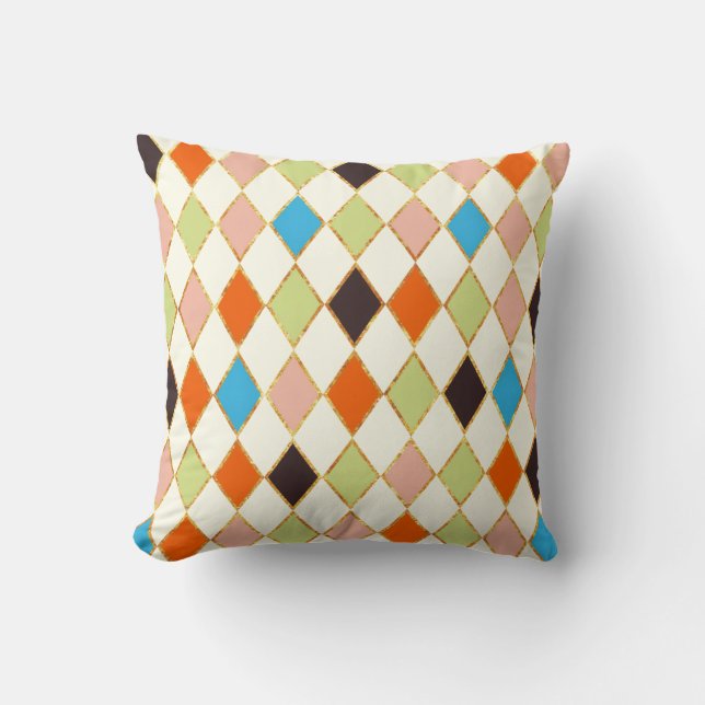 Festive Retro Pastel Diamond Pattern Cushion (Front)