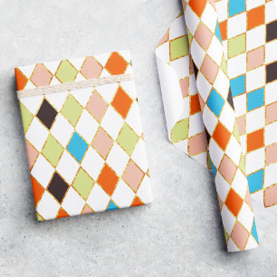 Festive Retro Pastel Diamond Pattern Wrapping Paper