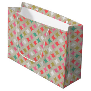 Festive Retro Pastel Pink Green Diamond Pattern Large Gift Bag