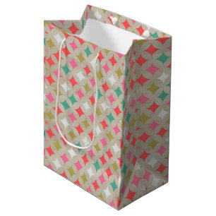 Festive Retro Pastel Pink Green Diamond Pattern Medium Gift Bag