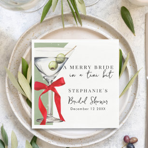 Festive Retro Red Bow Dirty Martini Bridal Shower Napkin
