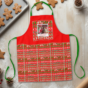 Festive Retro Red Christmas Family Photo Apron
