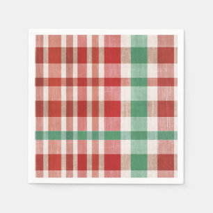 Festive Retro Red Green Textured Plaid  Napkin