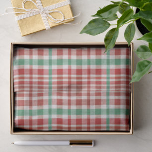 Festive Retro Red Green Textured Plaid Tissue Paper