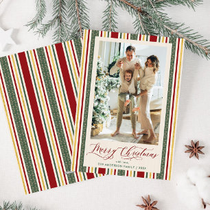 Festive Retro Stripes Merry Christmas Photo Holiday Card