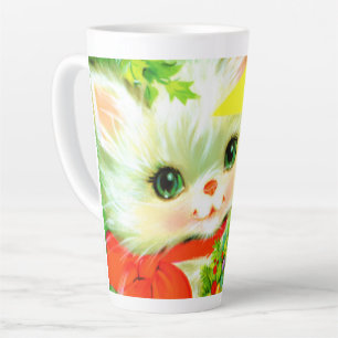 festive retro vintage Christmas cat Holiday Latte Mug