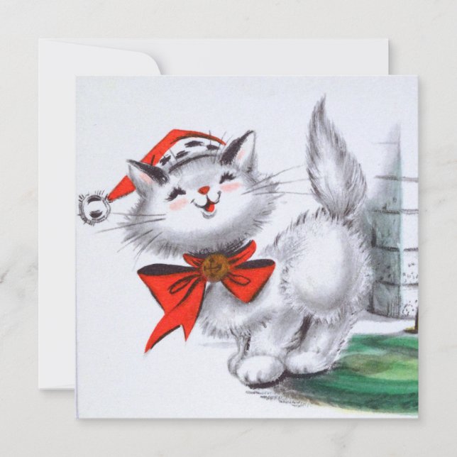 Festive retro vintage Christmas cat party Invitation (Front)