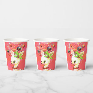 Festive retro vintage Christmas reindeer Paper Cups