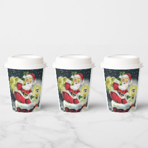 Festive retro vintage Christmas Santa Paper Cups