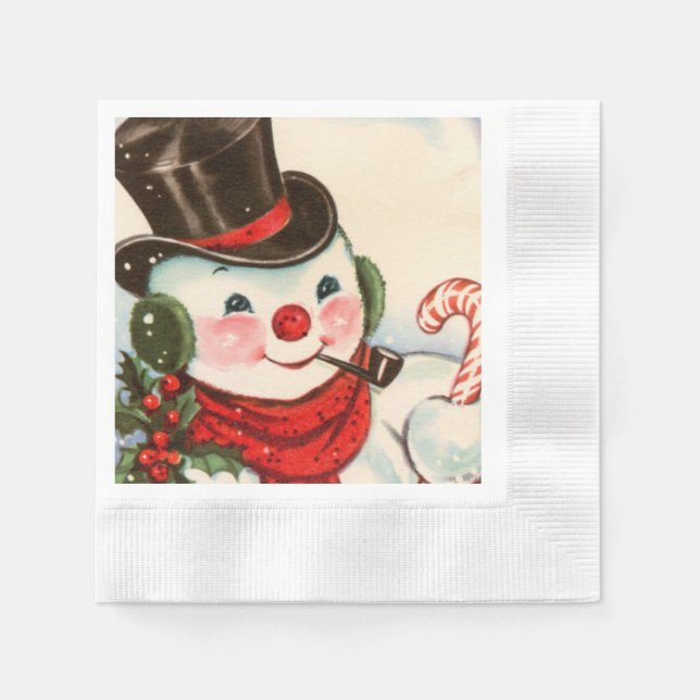 festive retro vintage Christmas snowman Holiday Napkin (Front)