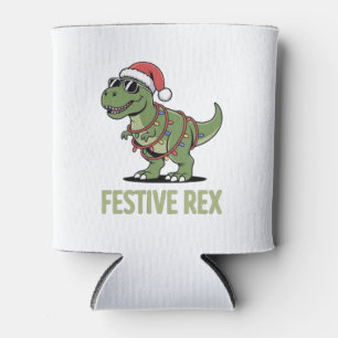 Festive Rex Dinosaur Holiday Cheer  Can Cooler