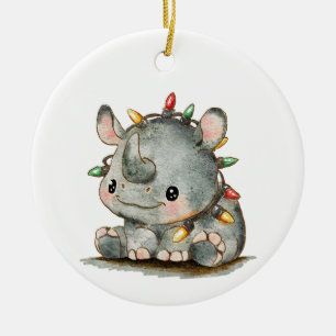 Festive Rhino Ceramic Ornament