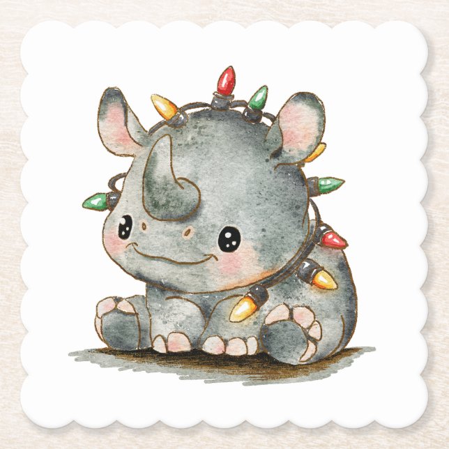 Festive Rhino Paper Coaster (Front)