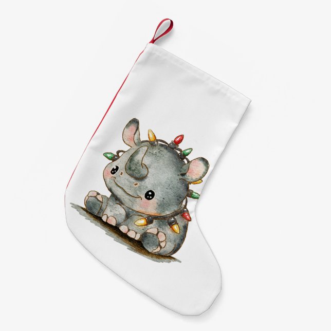 Festive Rhino Small Christmas Stocking (Front (Hanging))