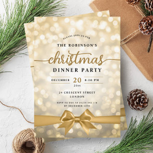 Festive Ribbon Gold Lights Christmas Party  Invitation