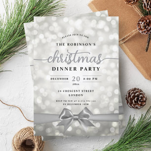 Festive Ribbon Silver Lights Christmas Party  Invitation