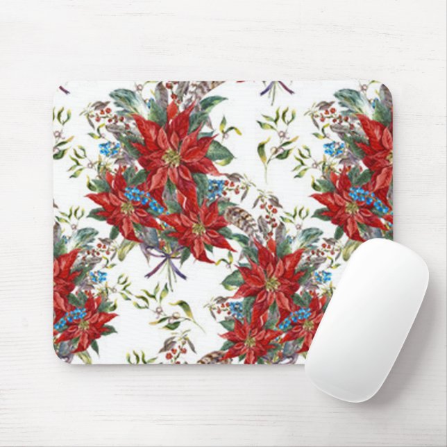 Festive Rich Red Poinsettia flower Mouse Pad (With Mouse)