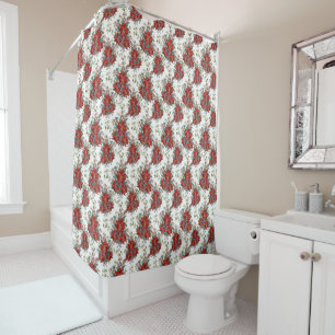 Festive Rich Red Poinsettia flower Shower Curtain