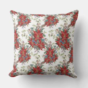 Festive Rich Red Poinsettia Flower Square Pillow