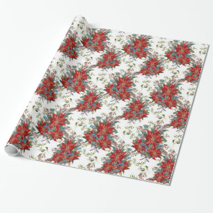Festive Rich Red Poinsettia flower Wrapping Paper
