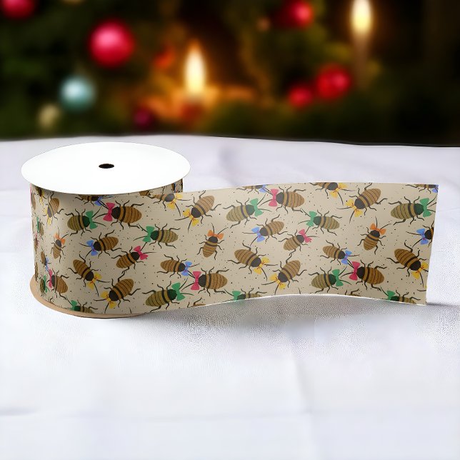 Festive Roaches with Bows Christmas Satin Ribbon (Quirky Christmas ribbon with roaches in colorful bows, perfect for fun holiday wrapping and décor)