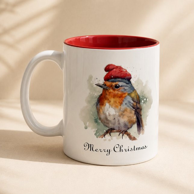 Festive Robin Christmas Kitchenware Two-Tone Coffee Mug (Creator Uploaded)