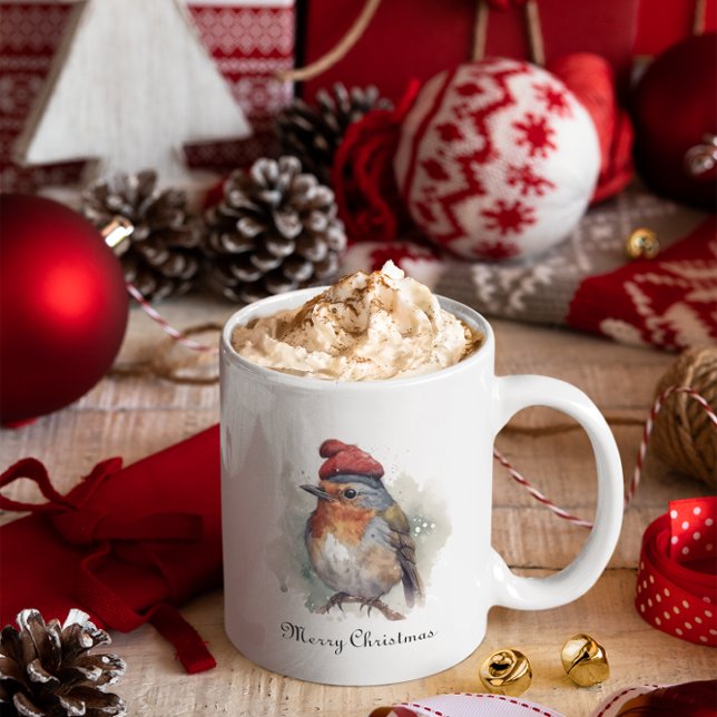 Festive Robin Christmas Kitchenware Two-Tone Coffee Mug (Creator Uploaded)