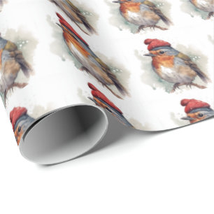 Festive Robin English Cottage Gift Style Wrapping Paper