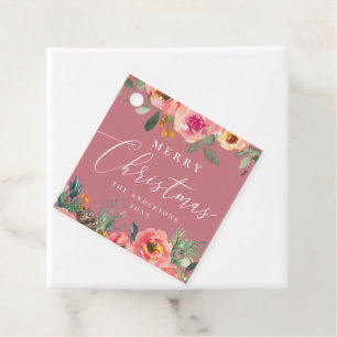 Festive Romantic Dusty Pink Rose Floral Christmas Favour Tags