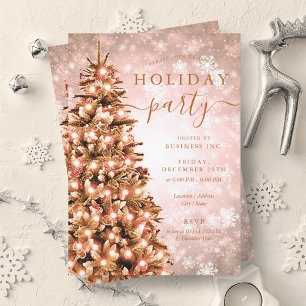 Festive Rose Gold Christmas Tree Company Holiday  Invitation