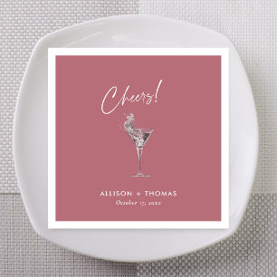 Festive Rose Gold Cocktail Script Cheers Wedding Napkin