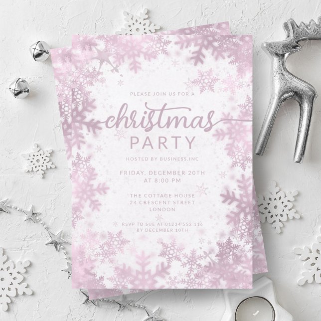 Festive Rose Gold Faux Foil Snowflakes Christmas  Invitation (Festive Rose Gold Faux Foil Snowflakes Christmas Invitation)